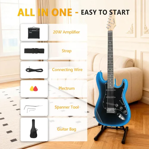 Miniatura 3 de GLARRY Guitarra eléctrica de tamaño completo para principiantes amantes de la música con amplificador de 20 W y paquete de accesorios para guitarra