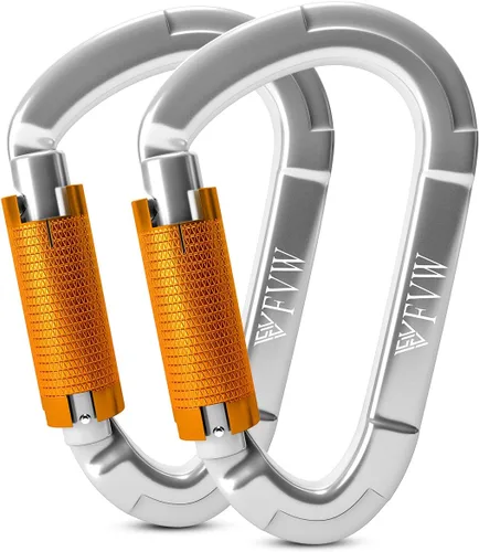 Miniatura 14 de FVW Mosquetones de bloqueo automático para escalada en roca, mosquetones profesionales de 25KN (5620 lbs) resistentes para rapel, columpio, rescate
