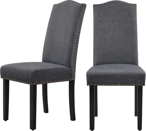Miniatura 11 de Yaheetech Juego de 6 sillas de comedor tapizadas, sillas de cocina modernas con adornos de cabeza de clavo y patas de madera maciza para comedor