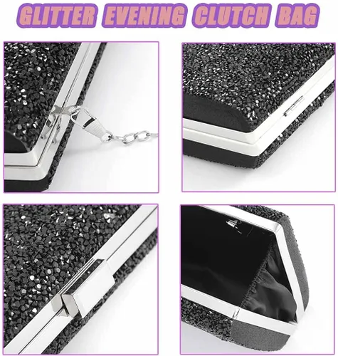 Miniatura 2 de ELABEST Bolso de mano de noche con purpurina de doble cara con diamantes, bolso cruzado, bolsa de fiesta de boda para mujer