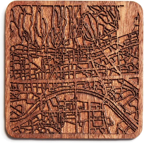 Miniatura 106 de Posavasos Amsterdam Map by O3 Design Studio, 1 pieza, posavasos de madera Sapele con mapa de la ciudad, hecho a mano, varias ciudades opcionales