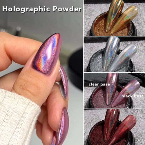 Miniatura 4 de Juego de polvos de uñas cromados de 16 colores, efecto espejo metálico holográfico Aurora Chameleon, pigmento con purpurina para esmalte de gel