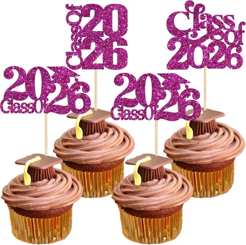 Miniatura 22 de 24 piezas 2026 decoraciones para cupcakes de graduación 2026 con purpurina clase de 2026 para graduación de graduación para felicitaciones 2026