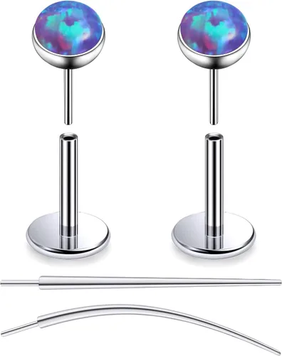 Miniatura 33 de F136 - Aretes de titanio 20/18/16G sin rosca, con parte trasera plana, multicolor, ópalo, nariz, labret Medusa Monroe, piercing con forma cónica