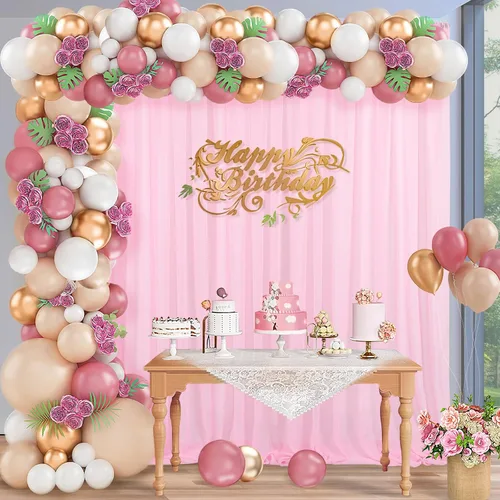 Miniatura 3 de Telón de Fondo para Boda, Telón de Fondo de Arco Burdeo para Sesión de Fotos - Cortinas de Gasa para Decoraciones de Fiesta de Cumpleaños 5x8 pies