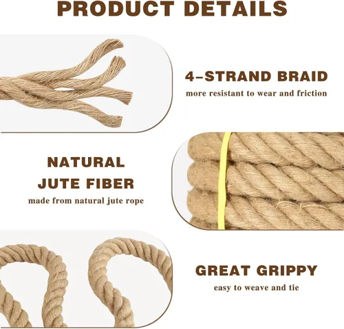 Miniatura 4 de Cuerda de yute de 1 1/2 pulgadas x 50 pies, cuerda de cáñamo natural gruesa y pesada cuerda náutica trenzada para manualidades, escalada