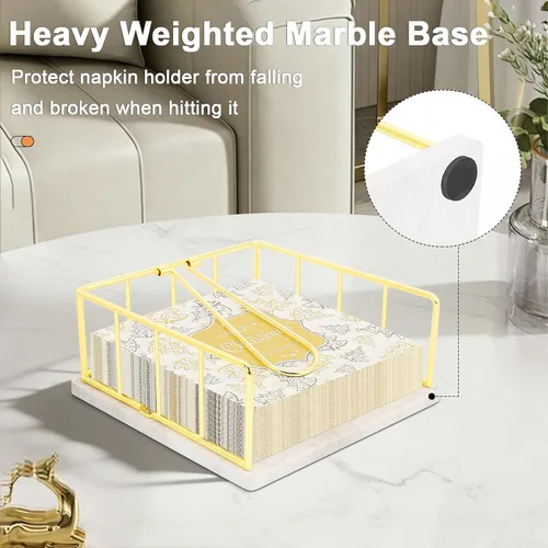 Miniatura 4 de Livabber Servilletero plano, almacenamiento de servilletas de cocina de metal con brazo de tensión ponderada, dispensador de papel de seda rústico