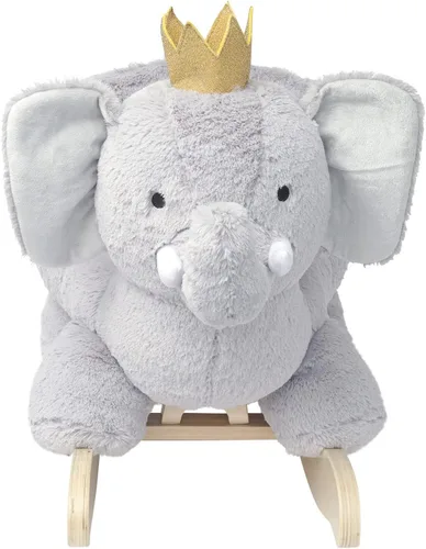 Miniatura 7 de Manhattan Toy Juguete mecedor de madera de elefante de peluche con corona, cinturón de seguridad ajustable y empuñaduras de madera grandes