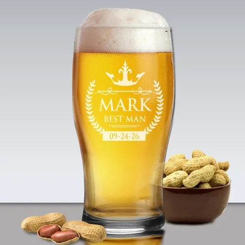 Miniatura 5 de The Wedding Party Store Taza de cerveza Pilsner grabada con monograma, vidrio para pub – Regalos personalizados para padrinos de boda – 20 oz