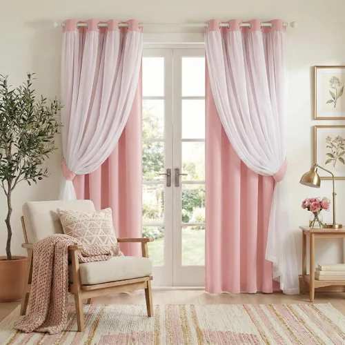 Miniatura 46 de PONY DANCE Cortinas Opacas con Superposición de Gasa, Cortinas de Doble Capa con Aislamiento Térmico Mix & Match para Oscurecer Habitaciones