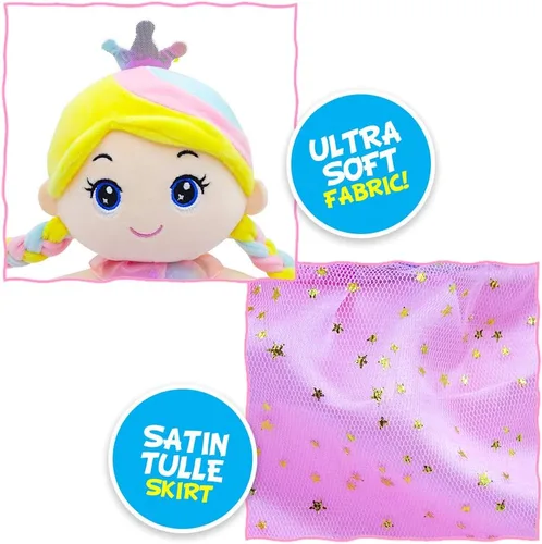 Miniatura 4 de June Garden Muñeca de trapo suave XL Princess Marina Crystalheart - Adorable muñeca de tamaño real de peluche para niñas, vestido azul