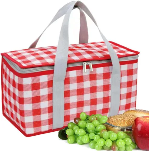 Miniatura 9 de Bolsa de picnic aislada reutilizable, bolsa de playa con cremallera superior, bolsa aislada para calor o frío, cesta de picnic plegable, picnic