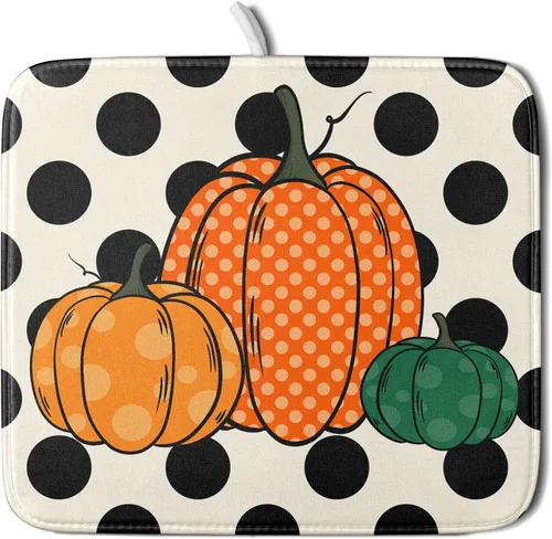 Miniatura 62 de Tapete de Secado de Platos de Florero de Girasoles Otoñales para Encimera de Cocina, Tapete de Secado de Hojas de Arce y Calabaza Otoñal de 16 x 18