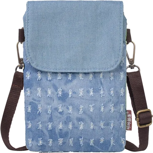 Miniatura 10 de WITERY Monedero pequeño de lona para teléfono celular, hecho a mano, lindo bolso cruzado para teléfono con correa ajustable para el hombro Agujero