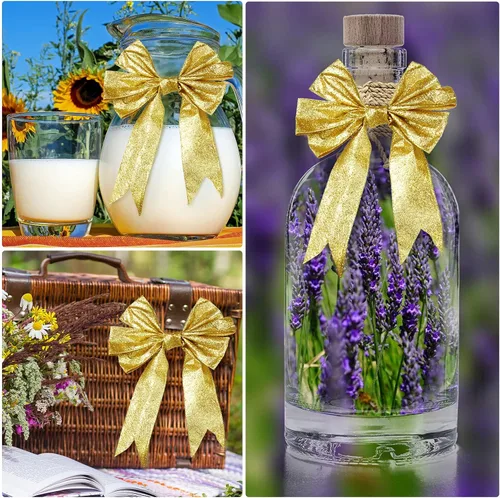 Miniatura 7 de 2 rollos de cinta de Navidad de 20 yardas con purpurina metálica con borde de alambre, cintas decorativas de tela para envolver fiestas, decoración