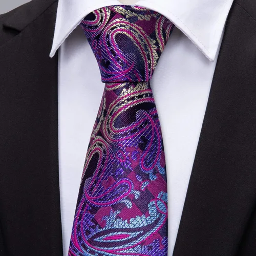 Miniatura 38 de Barry.Wang - Juego de corbata de seda para hombre, diseño de cachemira, pañuelo y gemelos de bolsillo