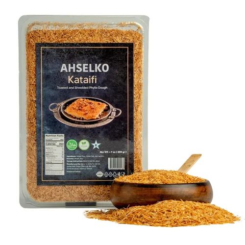 Ahselko Kataifi - Masa filo rallada de 7.05 oz (7 onzas) – Hilos de pastelería Kadayif tostados para relleno de chocolate Kunafa, Baklava y Dubai –