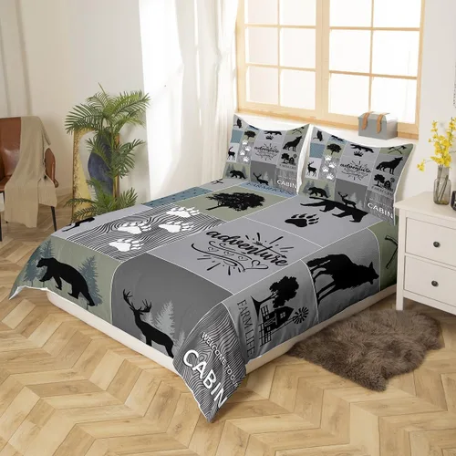Miniatura 2 de Manfei Juego de funda de edredón de aventura, tamaño individual, funda de edredón rústica con 1 funda de almohada, juego de ropa de cama de retazos