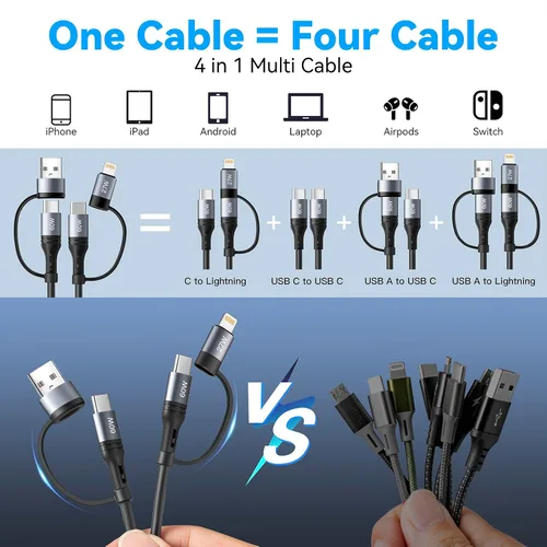 Miniatura 3 de Cable Lightning en espiral [2 unidades de 4 pies] Cable de carga múltiple 4 en 1 de 60 W, cable de carga rápida retráctil para iPhone