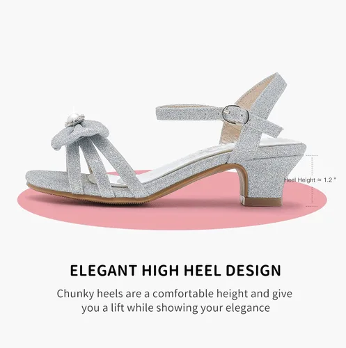 Miniatura 5 de Sandalias para niñas, zapatos de vestir para fiesta de boda, puntera abierta, tacones altos con purpurina para niños pequeños y grandes