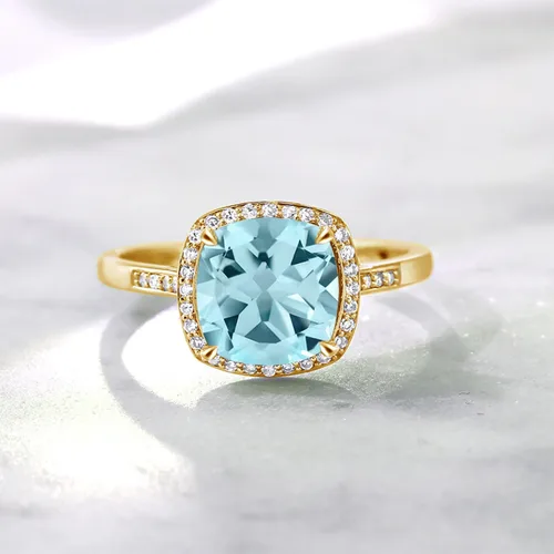 Miniatura 5 de Gem Stone King Anillo de compromiso de oro amarillo de 10 quilates con topacio azul cielo y diamante para mujer