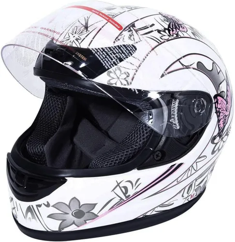 Miniatura 18 de TCT-MOTORPARTS - Casco de motocicleta con tapa abatible, de cara completa, certificado por el DOT, diseño de mariposa rosa y negro, casco deportivo