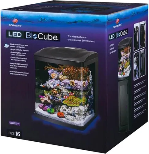 Miniatura 2 de Coralife BioCube, kit de acuario, tanque nano, iluminación LED personalizable, para ambientes de agua salada y agua dulce, 16 galones