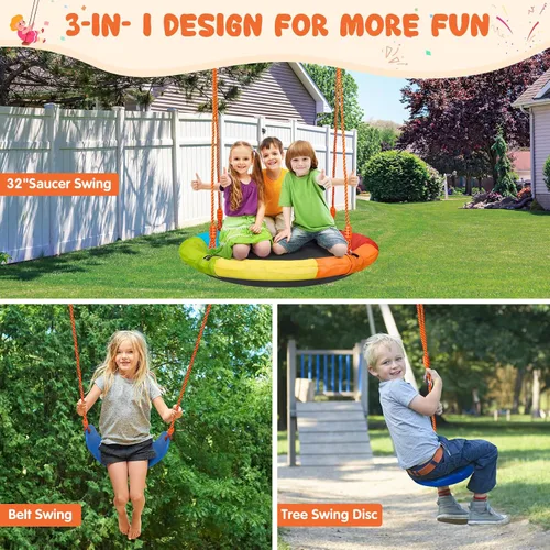 Miniatura 3 de Amictoy Juegos de columpios para patio trasero, juguetes al aire libre para niños, juego de columpio de metal resistente con marco en A con Columpio