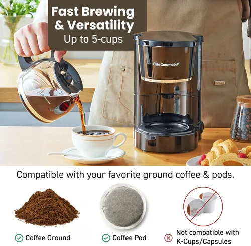 Miniatura 6 de Maxi-Matic EHC-5055# Elite Gourmet Cafetera automática para preparar por goteo con filtro reutilizable, pausa y sirve, interruptor