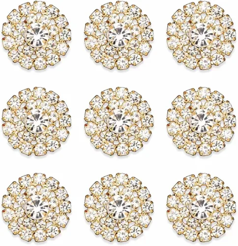 Miniatura 10 de 30 piezas chapadas en plata de 5 pétalos, cuentas de flores de diamantes de imitación, botón de adorno para ropa hecha a mano, zapatos, sombreros