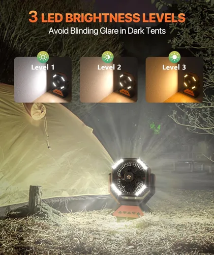Miniatura 3 de Ventilador recargable portátil para tiendas de campaña, 20000 mAh, funciona con pilas, luces de campamento con gancho remoto, 4 temporizadores/4