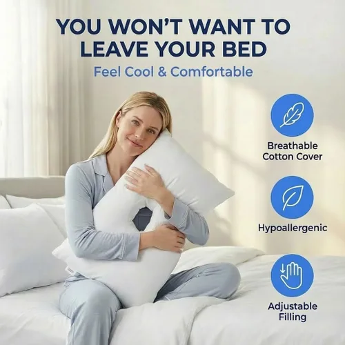 Miniatura 4 de SleepEasy - Almohada CNH de algodón cómoda con orificio para las orejas para dormir de lado, alivio de presión y dolor, ergonómica, transpirable e