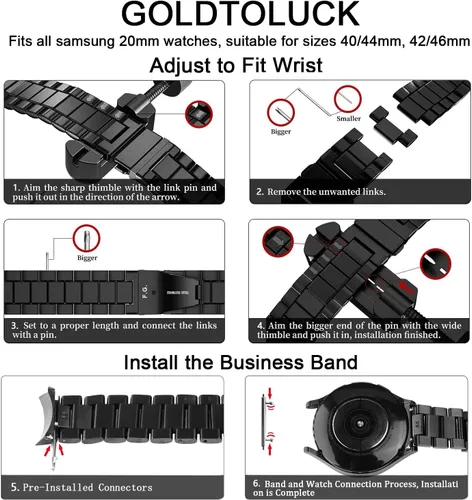Miniatura 7 de GOLDTOLUCK No Gap Stainless Steel Band Compatible with Samsung Galaxy Watch 8 7 6 5 4 Classic FE Pro Ultra 40mm 44mm 46mm 43mm 47mm 45mm 42mm