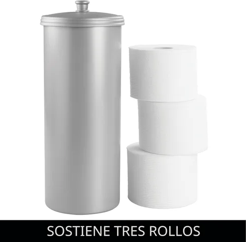 Miniatura 5 de iDesign Soporte Independiente para Papel Higiénico de Baño con Tapa para 3 Rollos Extra, Plata