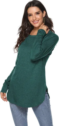 Miniatura 2 de Newchoice - Camiseta informal de manga larga tipo murciélago para mujer, cuello redondo, estilo básico, ajuste holgado