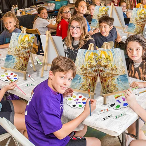 Miniatura 6 de Rabbitale Juego de 105 piezas de suministros de pintura artística para fiestas, 50 pinceles, 24 pinturas acrílicas, 5 caballetes de madera, paneles
