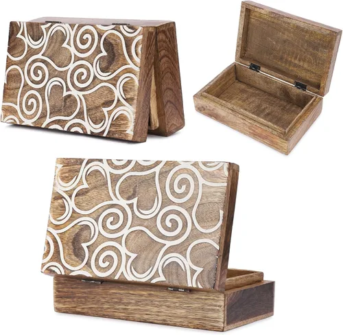 Miniatura 20 de Ajuny Caja Joyero de Madera para Recuerdos de 8 x 5 pulgadas – Cofre Decorativo Hecho a Mano para Hombres y Mujeres, Caja de Almacenamiento