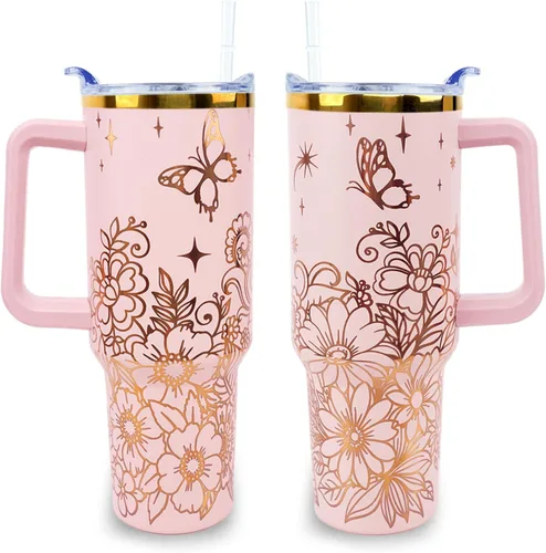 Miniatura 17 de Vaso de 40 onzas con asa y tapa con pajita a prueba de fugas Regalos inspiradores de cumpleaños del Día de la Madre para mujeres, hombres