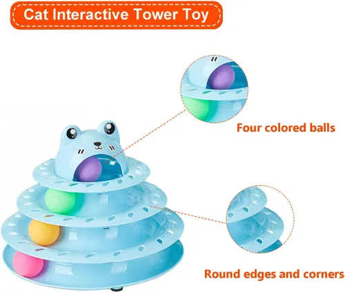 Miniatura 2 de Juguetes para gatos, pista de bola giratoria de 4 niveles, juguete interactivo para gatos de interior, rodillo divertido con bola giratoria Azul