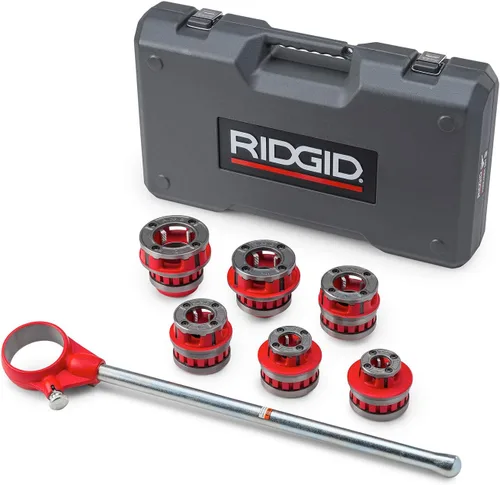 Miniatura 3 de RIDGID 36475 Juego de roscadores de trinquete expuestos, modelo 12-R Juego de roscado de tubos de trinquete de 1/2 a 2 pulgadas NPT y enhebrador