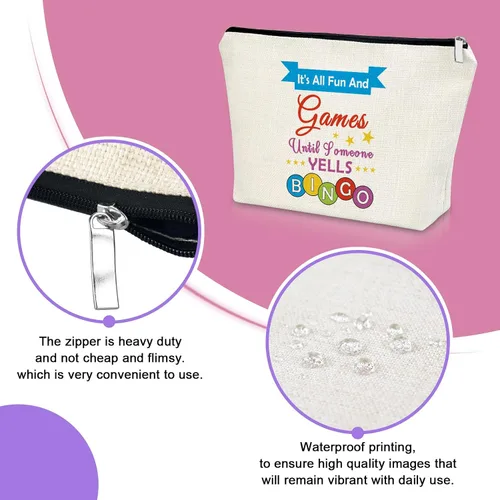 Miniatura 4 de Sazuwu Bolsa de maquillaje para juegos de bingo, regalos para amantes del bingo, bolsa de cosméticos, bolsa de juegos de azar de la suerte de casino