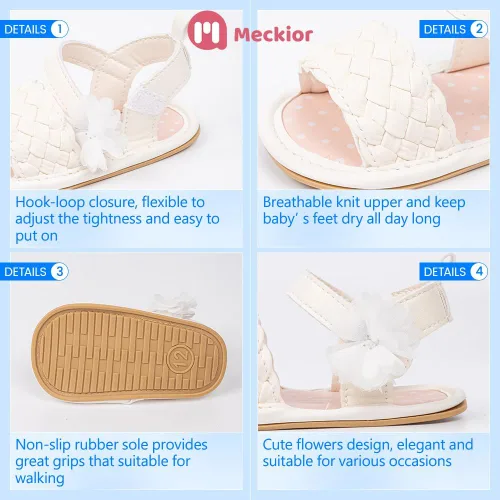 Miniatura 46 de Meckior Sandalias de verano con punta abierta y suave de piel sintética para bebés y niñas pequeñas