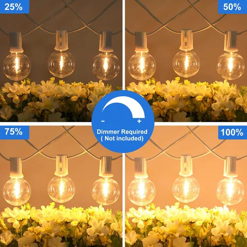 Miniatura 7 de Bosceos Tira de luces LED G40 para exteriores, 25 pies, regulables, inastillables, impermeables, con 12+2 bombillas conectables, luz colgante Blanco