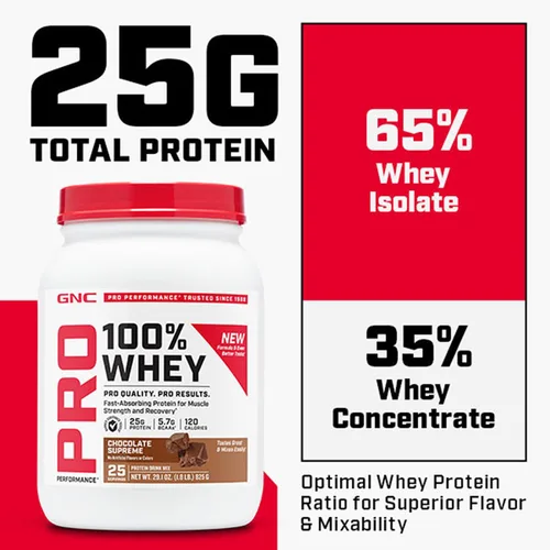 Miniatura 4 de GNC Pro Performance 100% proteína de suero en polvo Apoya el metabolismo saludable y la recuperación muscular magra Chocolate Supreme 12