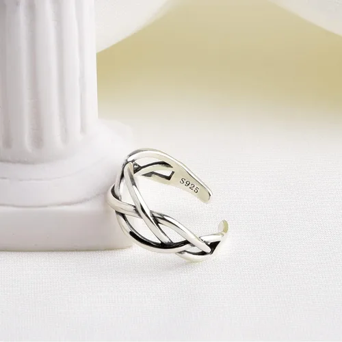 Miniatura 30 de CANDYFANCY Anillo de nudo celta de plata de ley 925 abierto para el dedo medio nudillo para mujer, tamaño ajustable 4-7