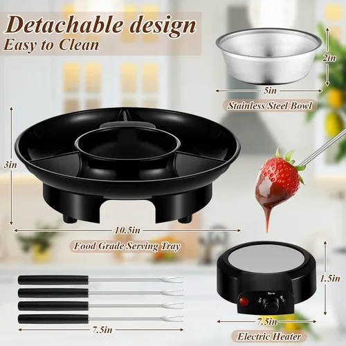 Miniatura 2 de Lallisa Juego de ollas de fondue eléctricas, kit de fondue de chocolate, máquina de fondue eléctrica, bandejas de servir desmontables con 4