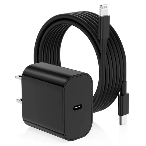 Cargador rápido para iPhone, enchufe de bloque de cargador de pared tipo C y cable de carga USB C a Lightning de 10 pies de largo, adaptador de