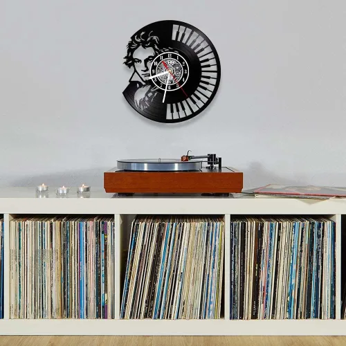 Miniatura 6 de The Geeky Days Ludwig Van Beethoven - Reloj de pared de disco de vinilo, funciona con pilas, cuarzo silencioso de 12 pulgadas, teclado de piano, Sin