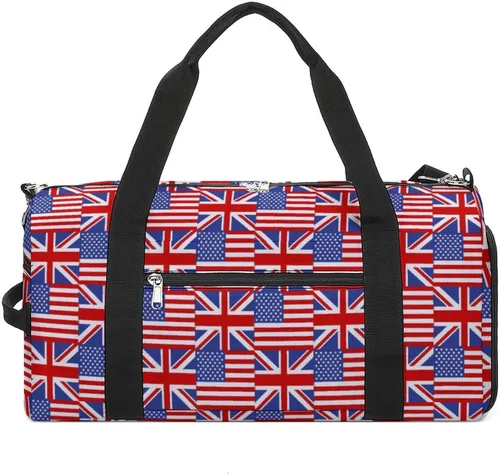 Bolsa de gimnasio con bandera de Estados Unidos y Reino Unido para mujeres y hombres, bolsa de lona ligera, bolsa de viaje con correa para el hombro