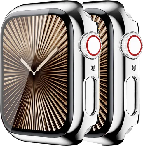 Miniatura 23 de Paquete de 2 fundas rígidas compatibles con Apple Watch Series 6, 5, 4, SE, de 1.575 pulgadas, protector de pantalla de vidrio templado, cobertura